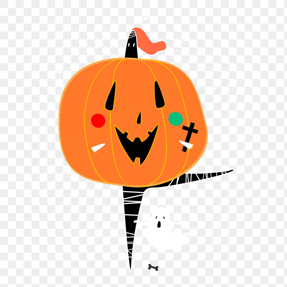 Dancing Halloween pumpkin png sticker, spooky season doodle on transparent background