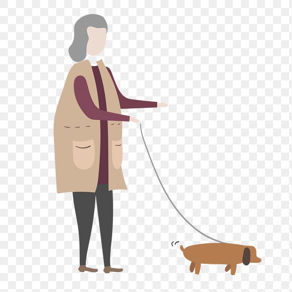 Woman walking dog png clipart, cartoon illustration