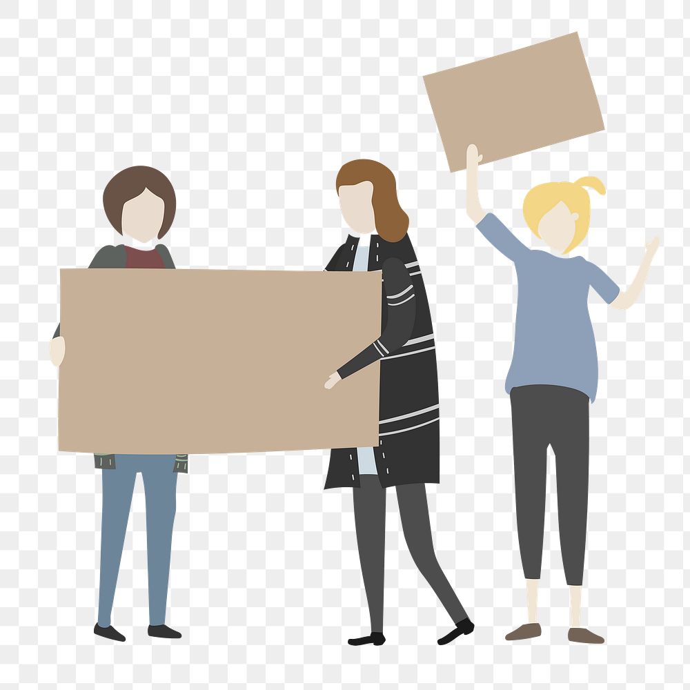 People png holding sign clipart, cartoon illustration