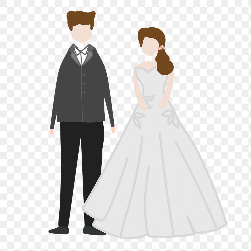 Bride and groom png wedding clipart, cartoon illustration