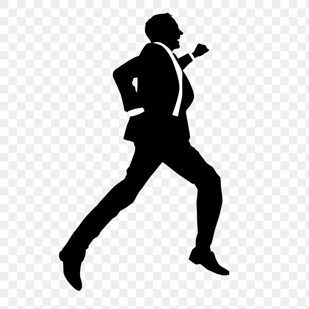 Excited businessman png silhouette, jumping gesture
