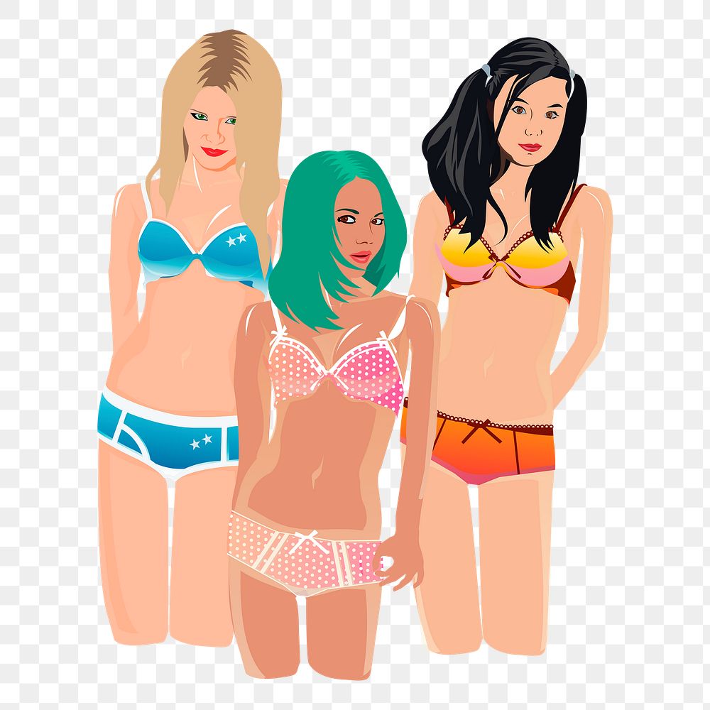 Bikini girls png sticker, character illustration, transparent background. Free public domain CC0 graphic