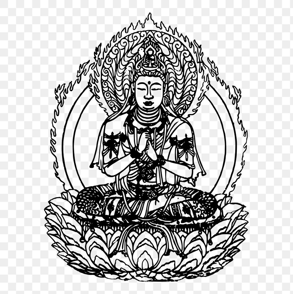 Vintage Buddha png lotus clipart, transparent background. Free public domain CC0 graphic