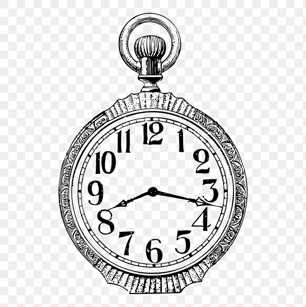 Pocket watch png, hand drawn clipart, transparent background. Free public domain CC0 graphic