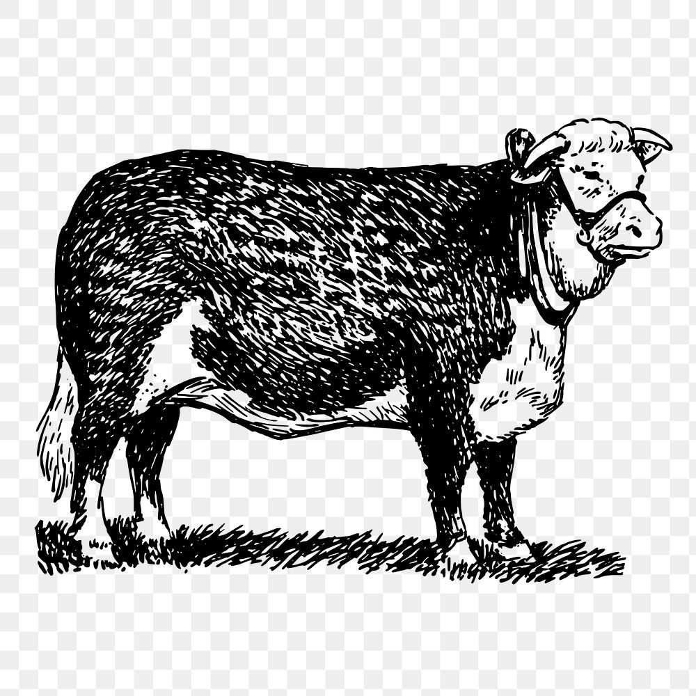 PNG Hereford cattle, vintage farm animal clipart, transparent background. Free public domain CC0 graphic