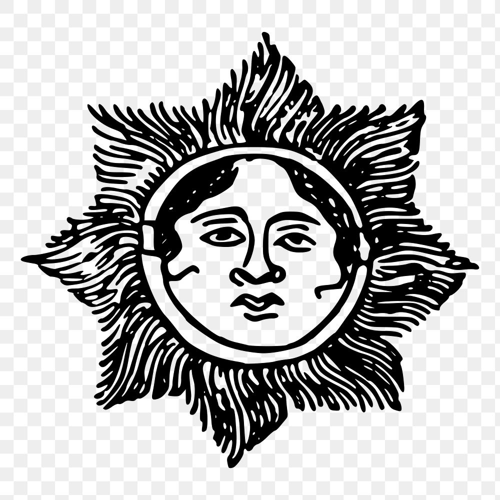 Vintage sun png clipart celestial art, transparent background. Free public domain CC0 graphic
