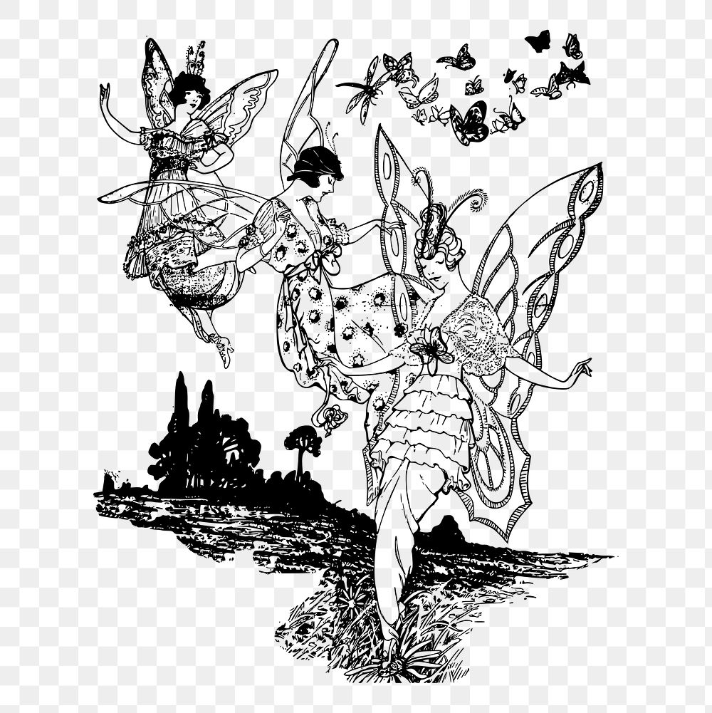 Magical fairies png clipart, vintage illustration on transparent background. Free public domain CC0 graphic