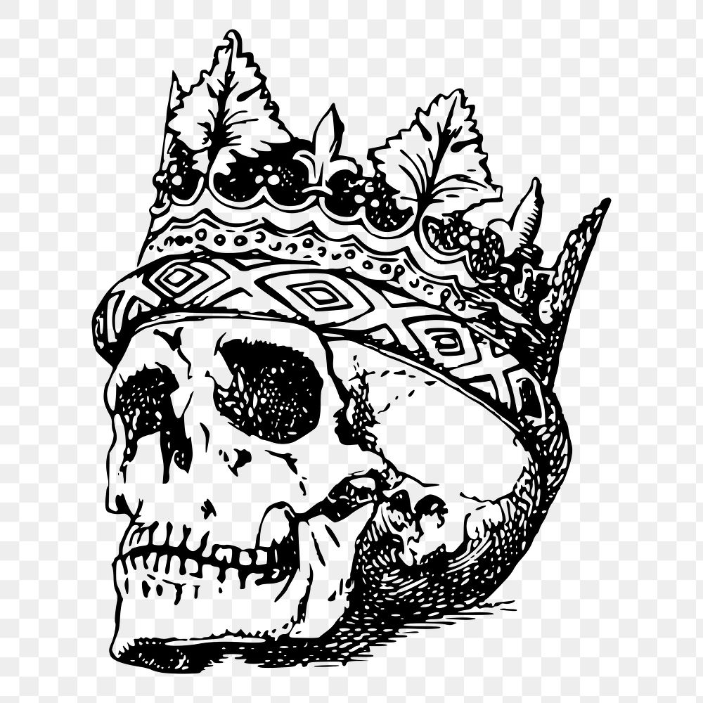 Royal skull png drawing sticker vintage illustration, transparent background. Free public domain CC0 image.