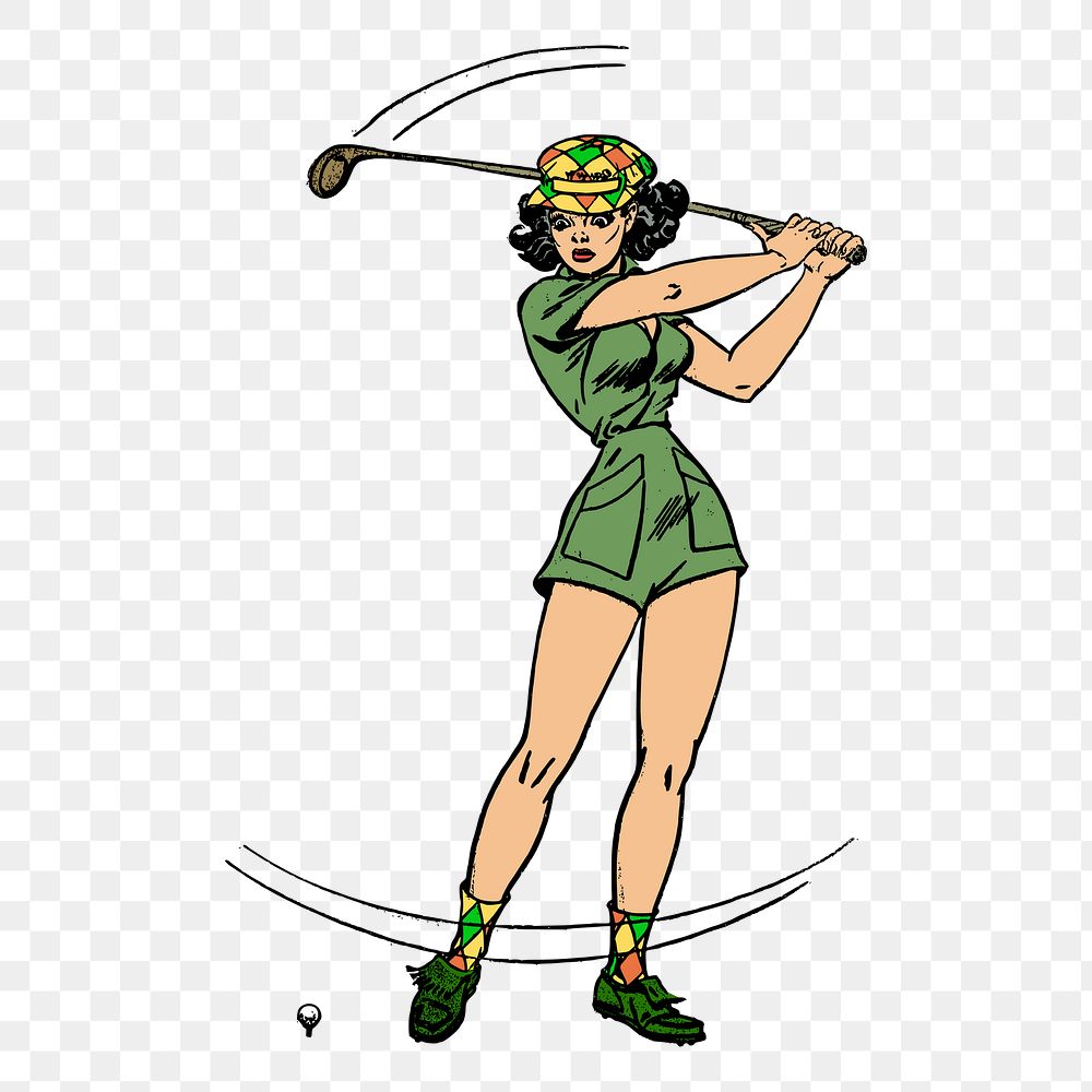 Pinup golfer png sticker vintage illustration, transparent background. Free public domain CC0 image.