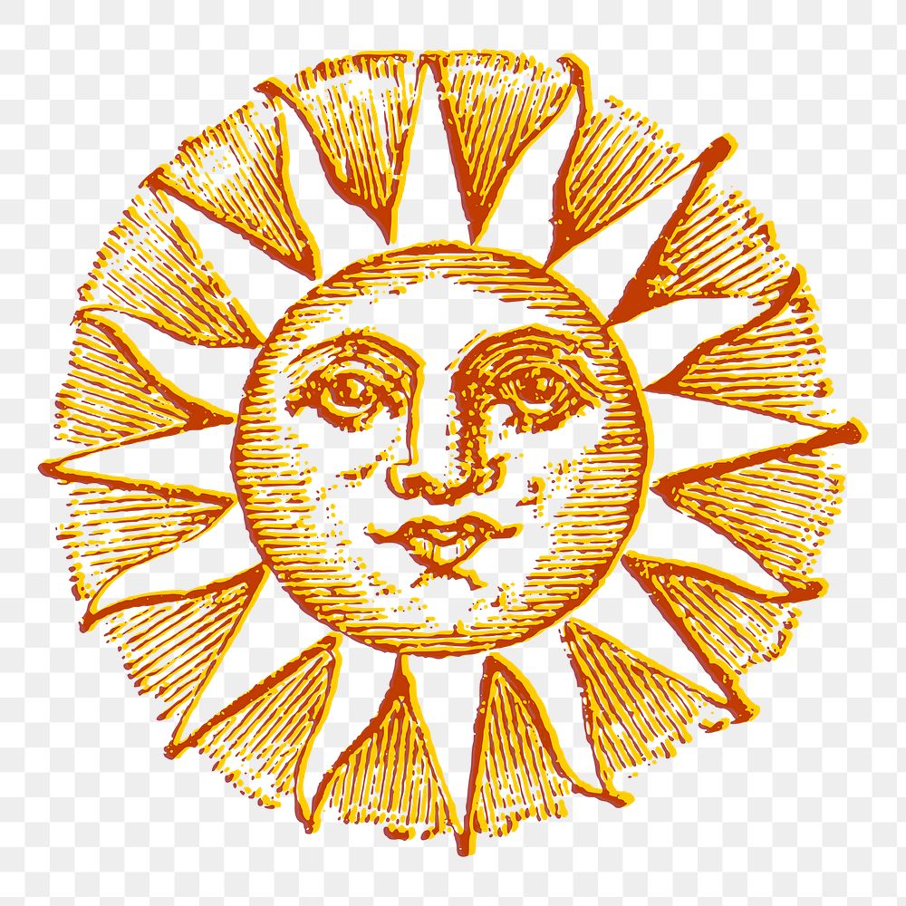 Mystical sun png sticker vintage illustration, transparent background. Free public domain CC0 image.