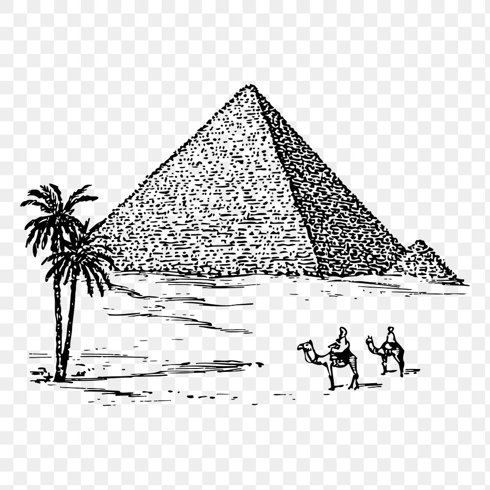 Pyramids of Giza png  drawing sticker vintage illustration, transparent background. Free public domain CC0 image.
