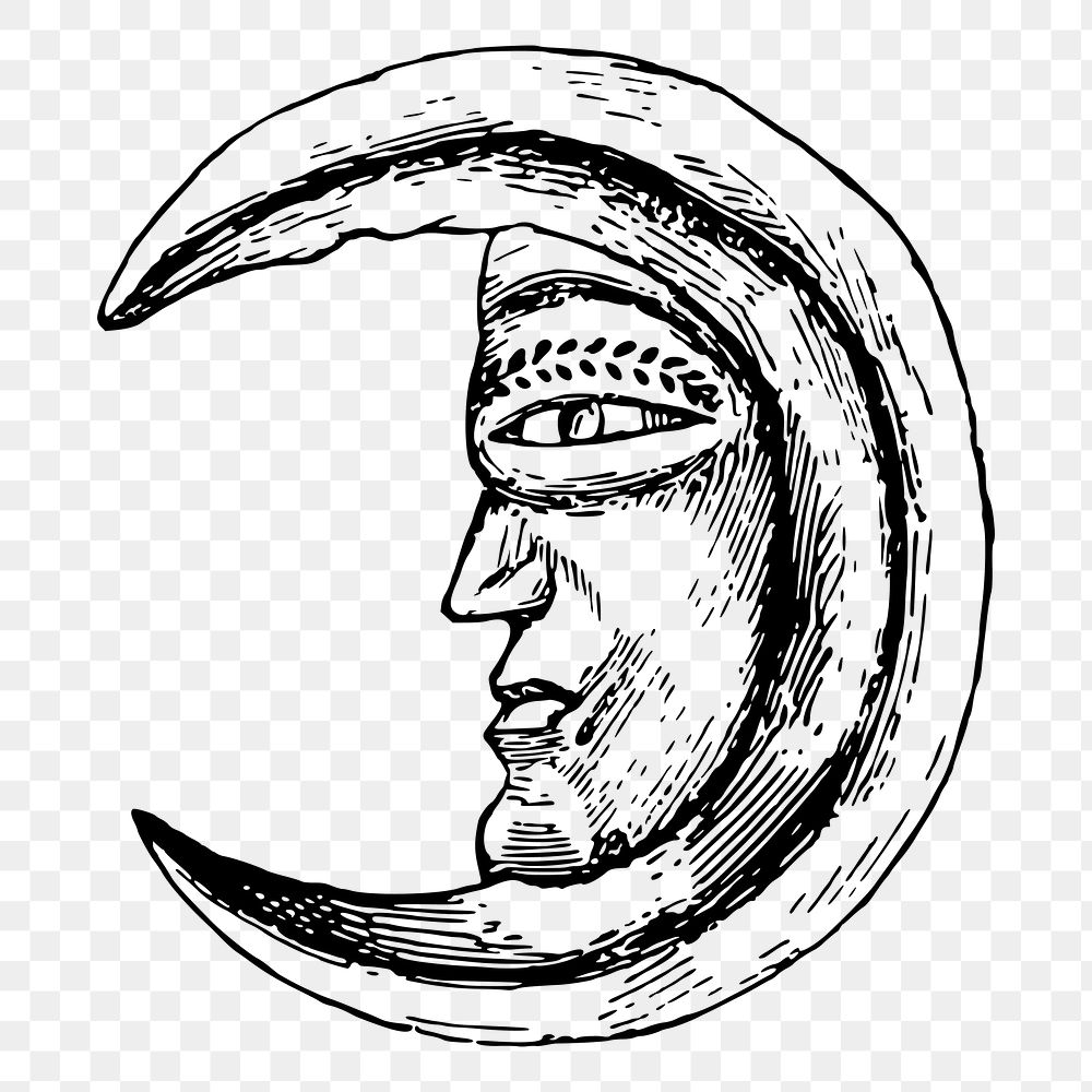 Mystical crescent moon png sticker vintage illustration, transparent background. Free public domain CC0 image.