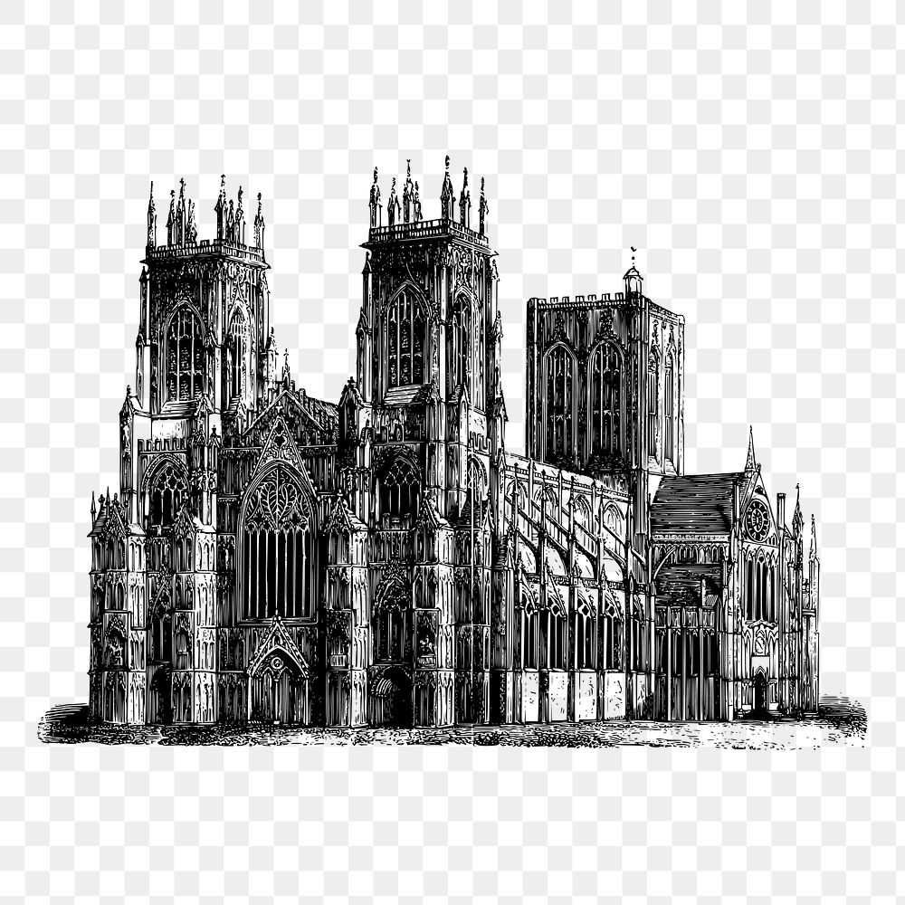 York cathedral png sticker vintage illustration, transparent background. Free public domain CC0 image.