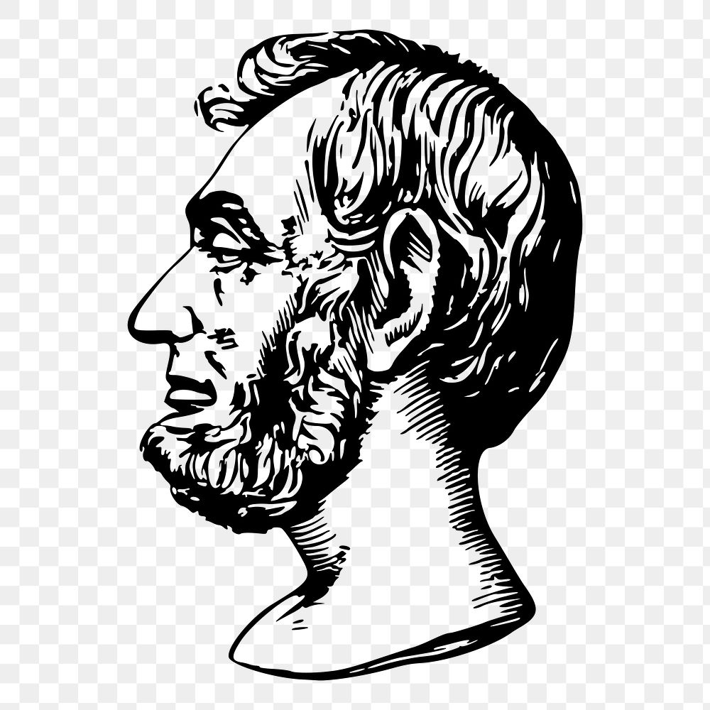 Abraham Lincoln png drawing sticker vintage illustration, transparent background.