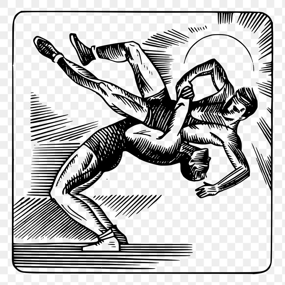 Wrestling sports drawing png sticker vintage illustration, transparent background. Free public domain CC0 image.