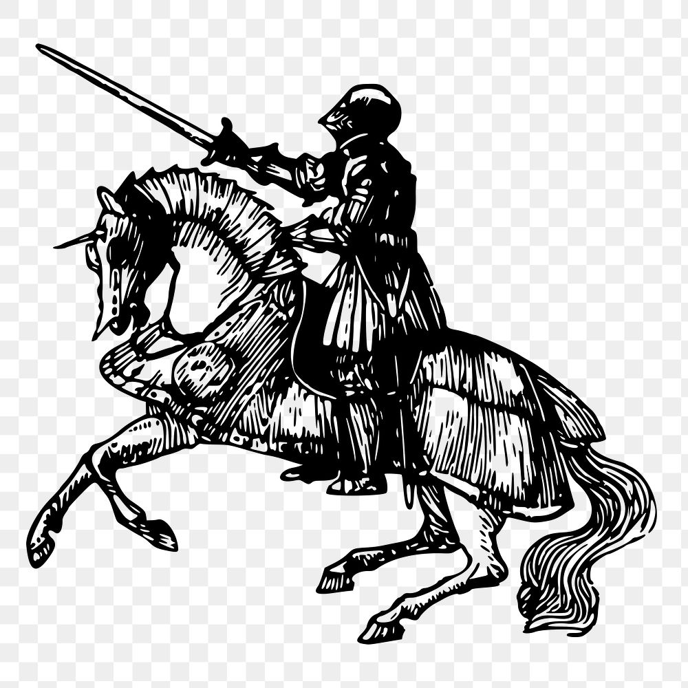 Knight on horse png sticker vintage illustration, transparent background. Free public domain CC0 image.