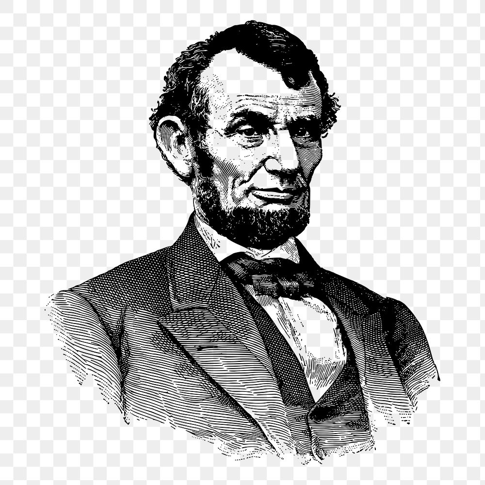 Abraham Lincoln png sticker vintage illustration, transparent background. Free public domain CC0 image.