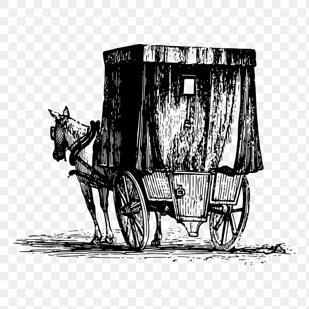 Wooden horse carriage png sticker vintage illustration, transparent background. Free public domain CC0 image.