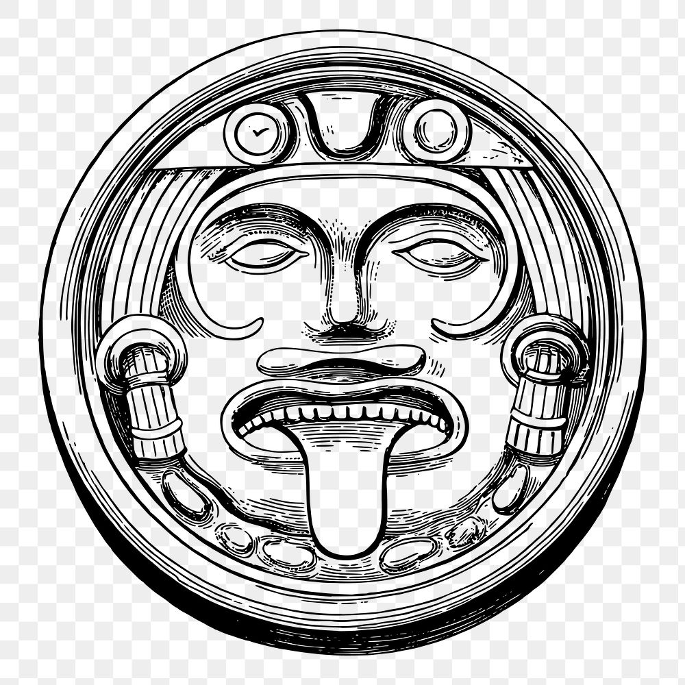 Aztec sun stone png sticker hand drawn illustration, transparent background. Free public domain CC0 image.