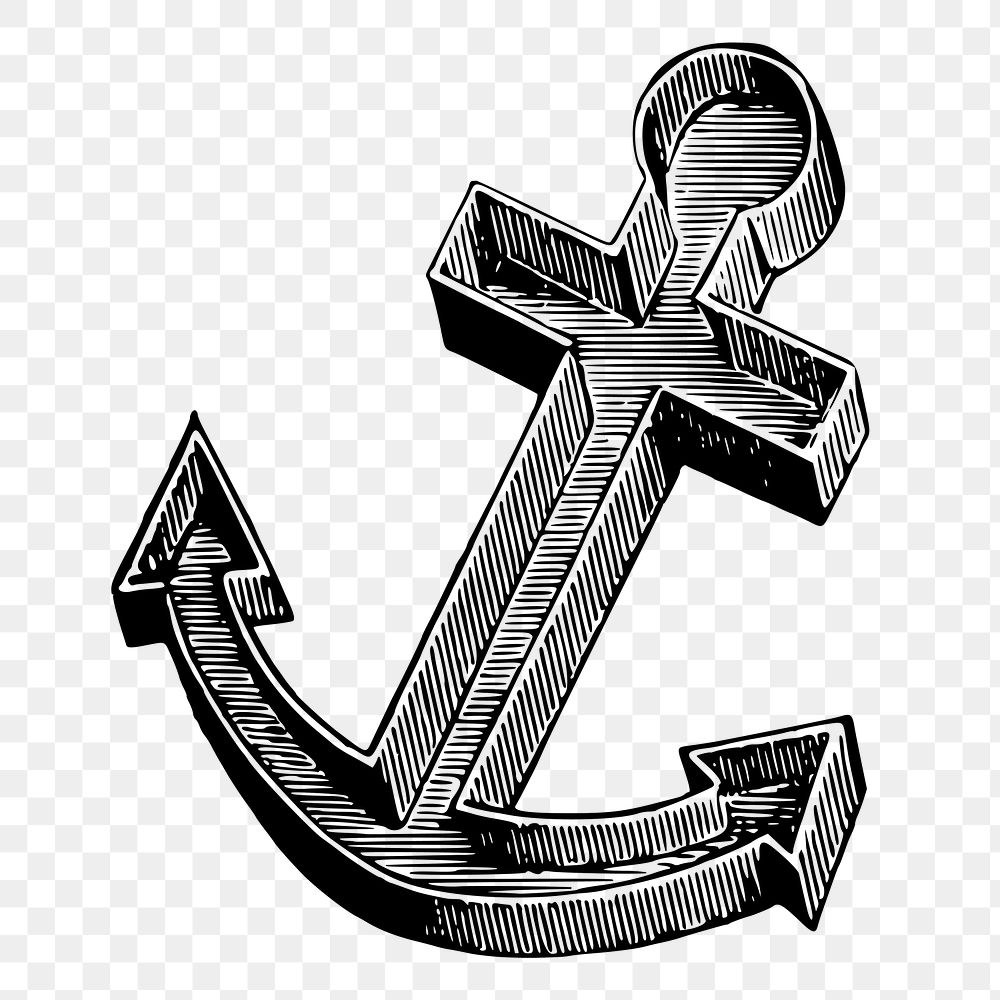 Navy anchor png sticker vintage drawing, transparent background. Free public domain CC0 image.