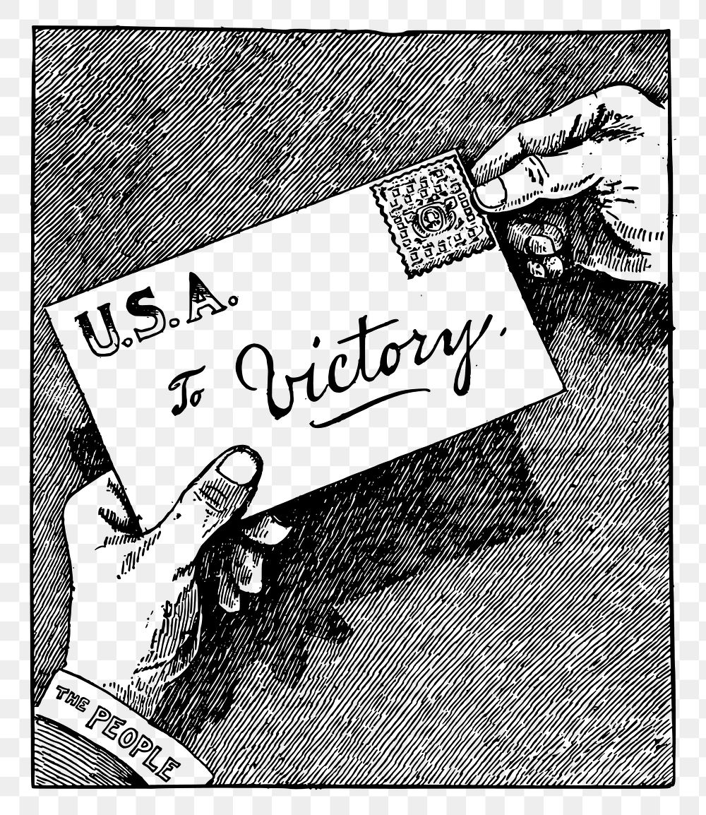 USA to victory letter png sticker vintage illustration, transparent background. Free public domain CC0 image.
