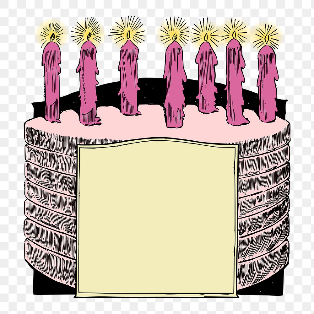 Birthday cake png sticker vintage illustration, transparent background. Free public domain CC0 image.