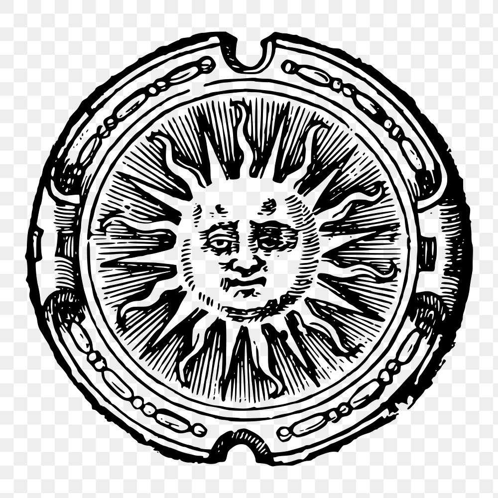 Sun face badge png sticker celestial art illustration, transparent background. Free public domain CC0 image.