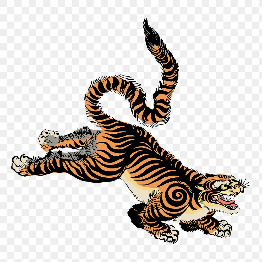Japanese tiger png sticker, mythical animal illustration, transparent background. Free public domain CC0 image.