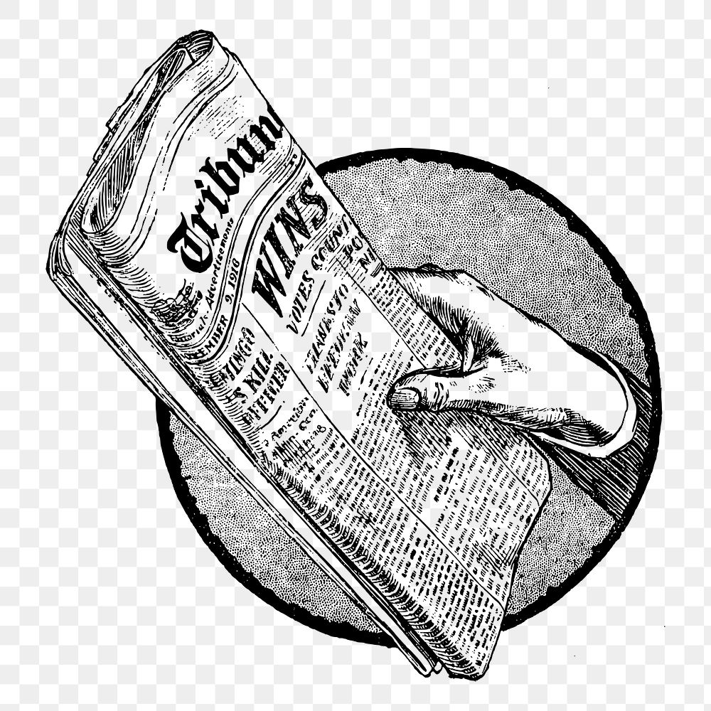 Newspaper png sticker, vintage hand drawn illustration, transparent background. Free public domain CC0 image.