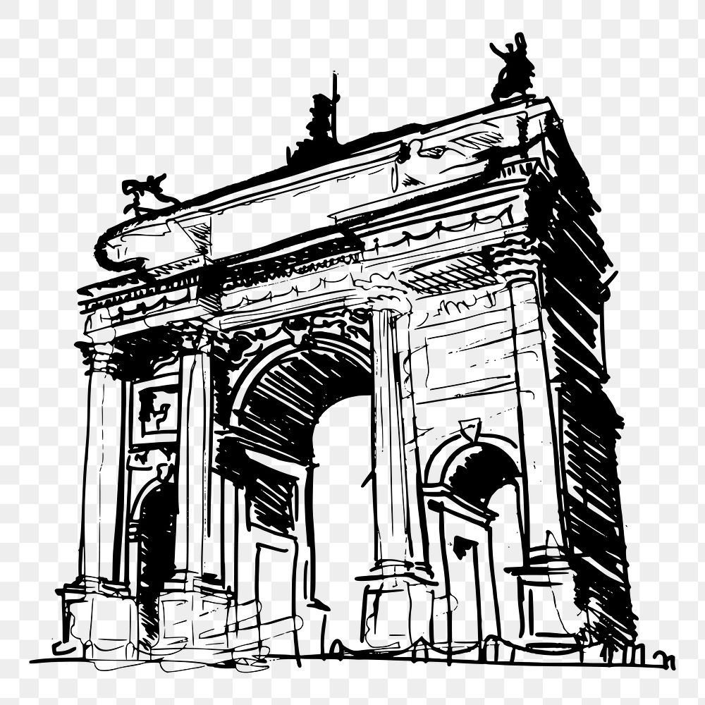 Arc De Triomphe png sticker, Paris, France, hand drawn illustration, transparent background. Free public domain CC0 image.