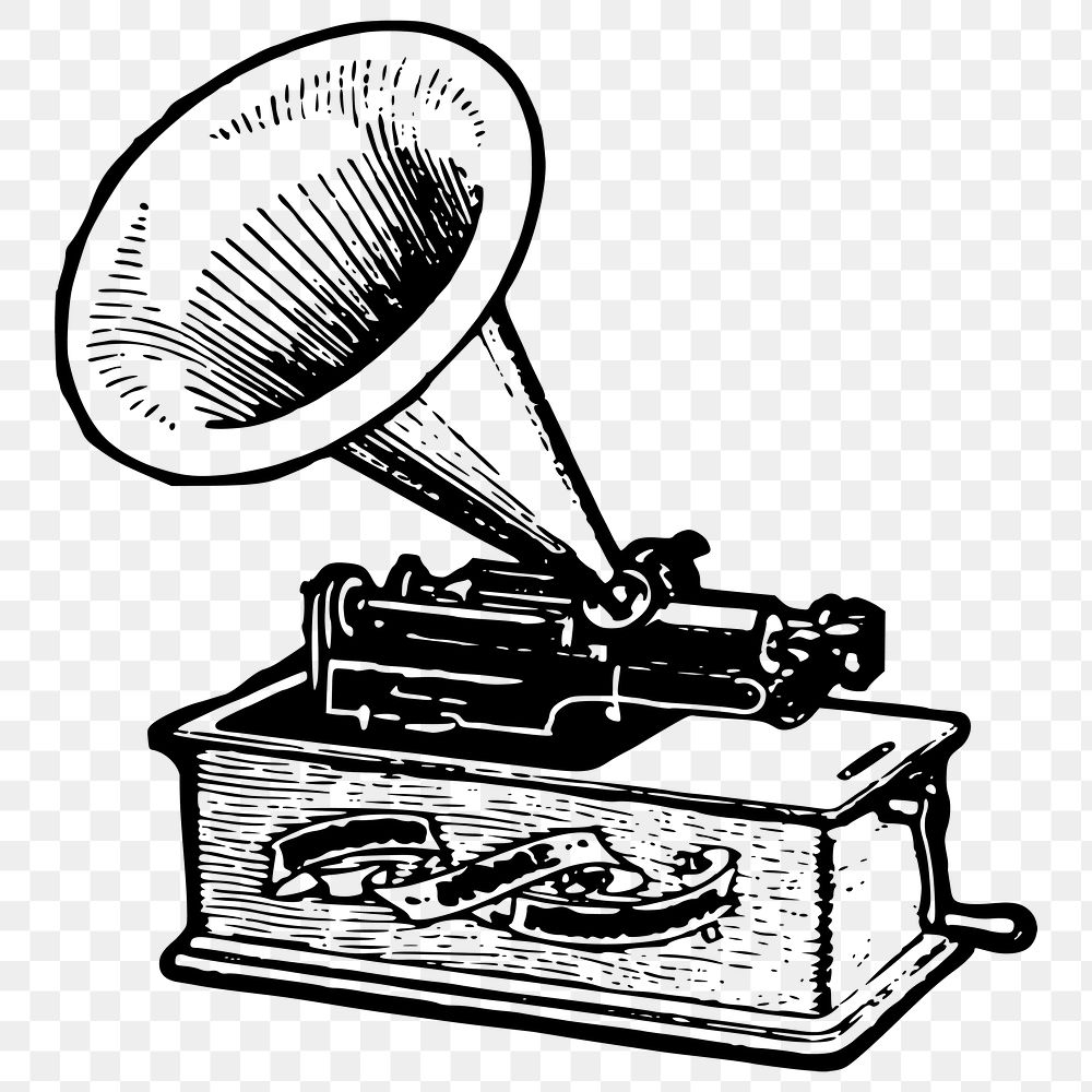Phonograph png sticker, music hand drawn illustration, transparent background. Free public domain CC0 image.