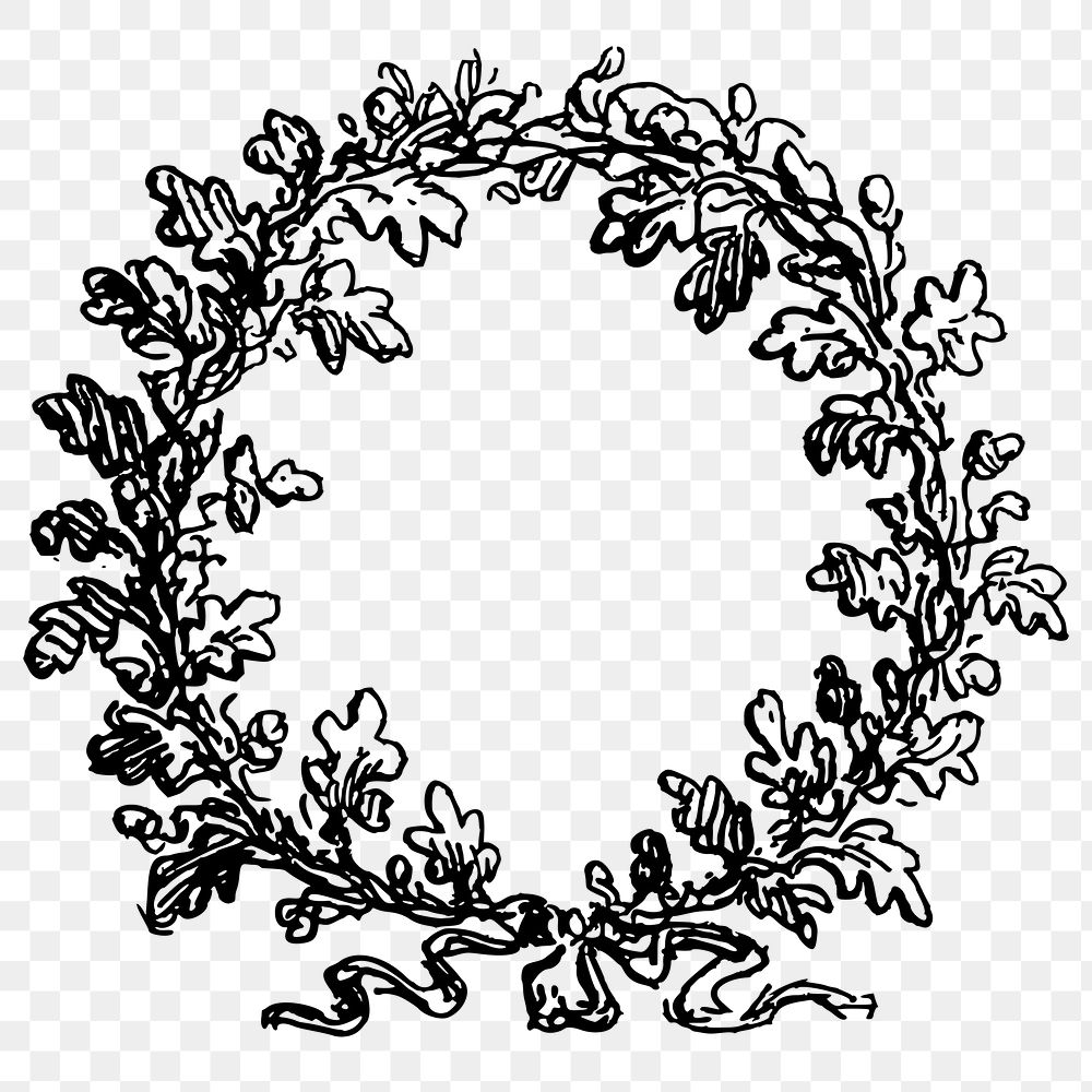 Wreath png frame, vintage hand drawn illustration, transparent background. Free public domain CC0 image.