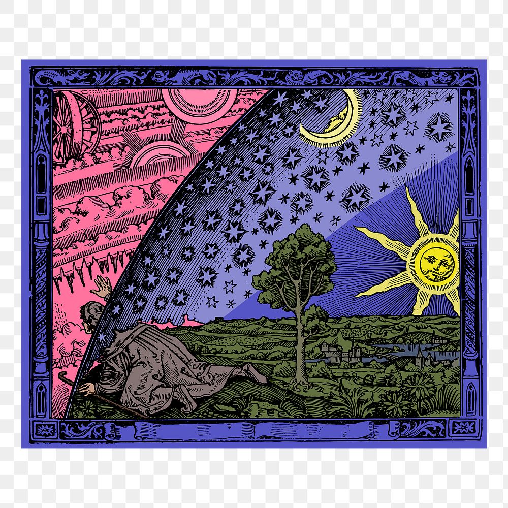 Universe png sticker, Flammarion illustration, transparent background. Free public domain CC0 image.