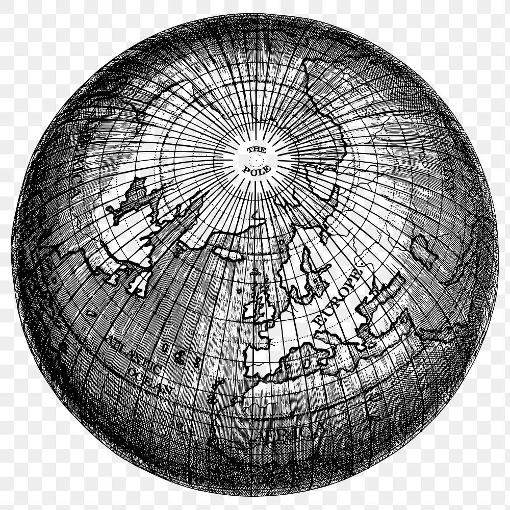 Earth globe png sticker, vintage illustration, transparent background. Free public domain CC0 image.