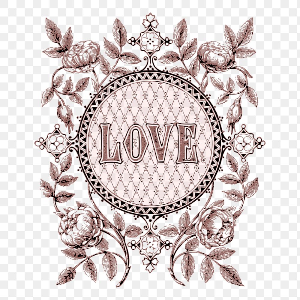 Love png sticker floral ornament illustration, transparent background. Free public domain CC0 image.