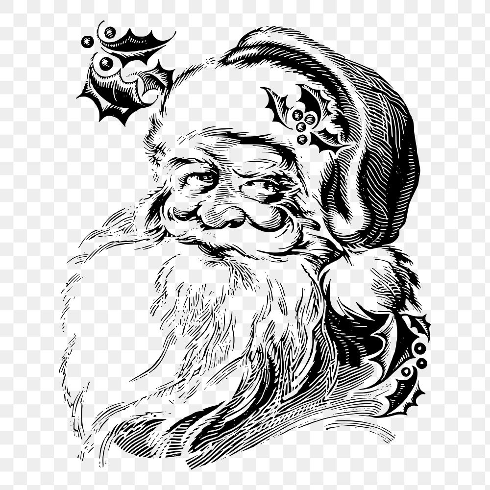 Vintage Santa  png sticker, Christmas, hand drawn illustration, transparent background. Free public domain CC0 image.