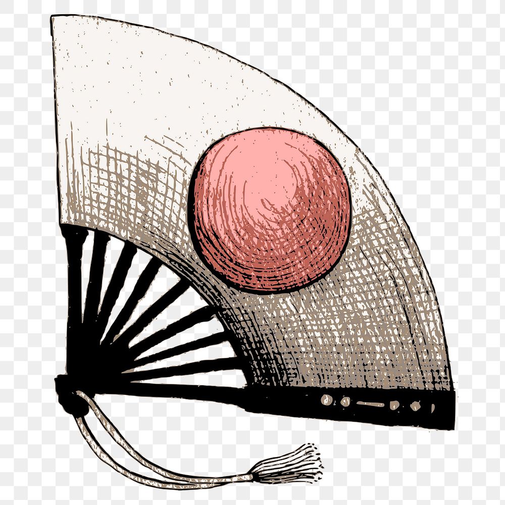 Png Japan flag fan sticker, vintage illustration, transparent background. Free public domain CC0 image.