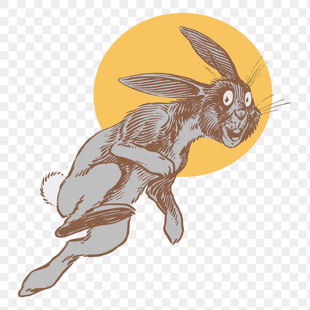 Bunny jumping png sticker, moon rabbit illustration, transparent background. Free public domain CC0 image.