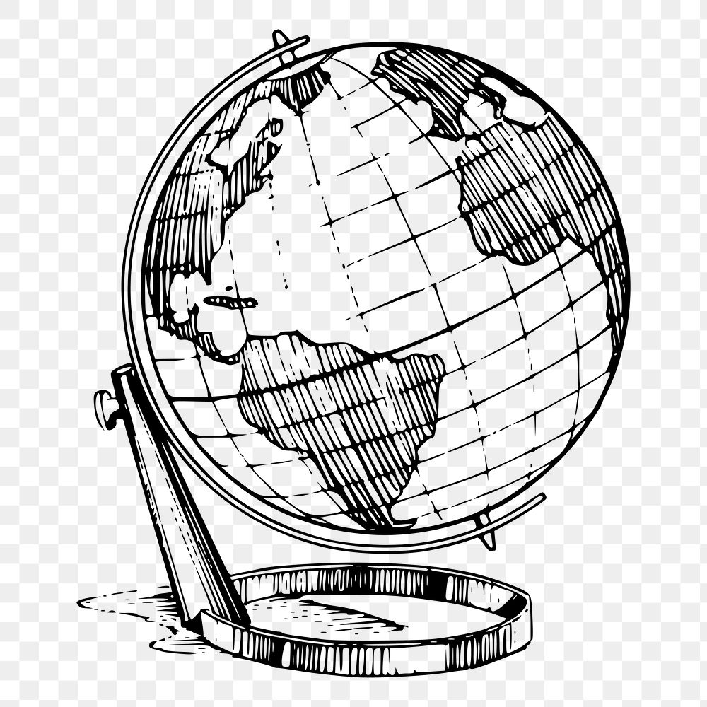 Globe png clipart, map hand drawn illustration, transparent background. Free public domain CC0 image.