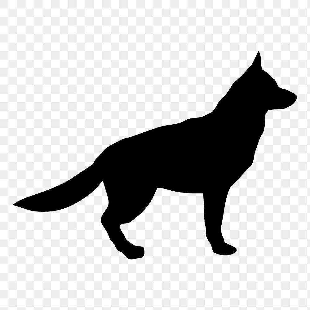 German Shepherd png dog sticker animal silhouette, transparent background. Free public domain CC0 image.