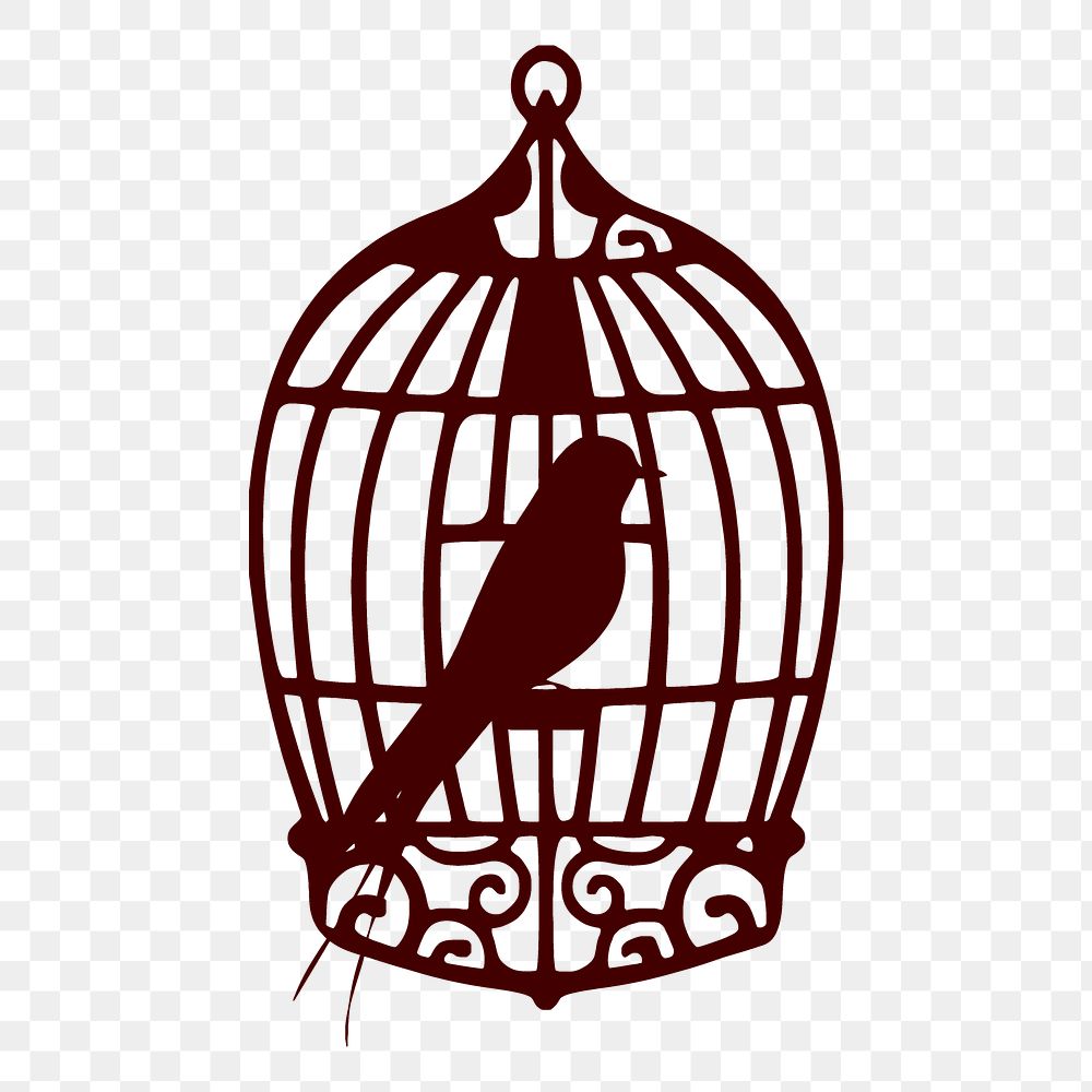 Caged bird png sticker animal silhouette, transparent background. Free public domain CC0 image.