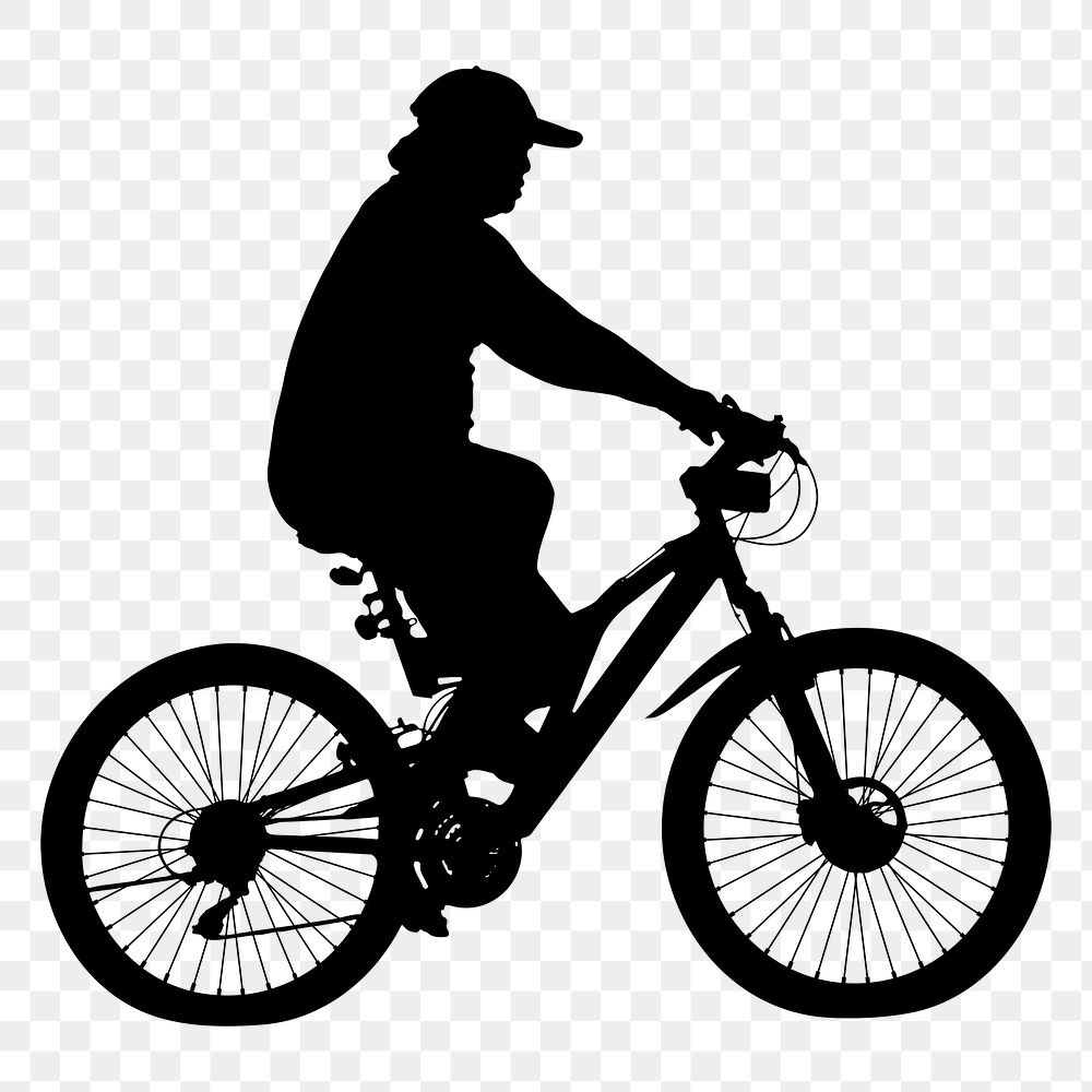 Cycling person png bicycle silhouette, transparent background. Free public domain CC0 image.