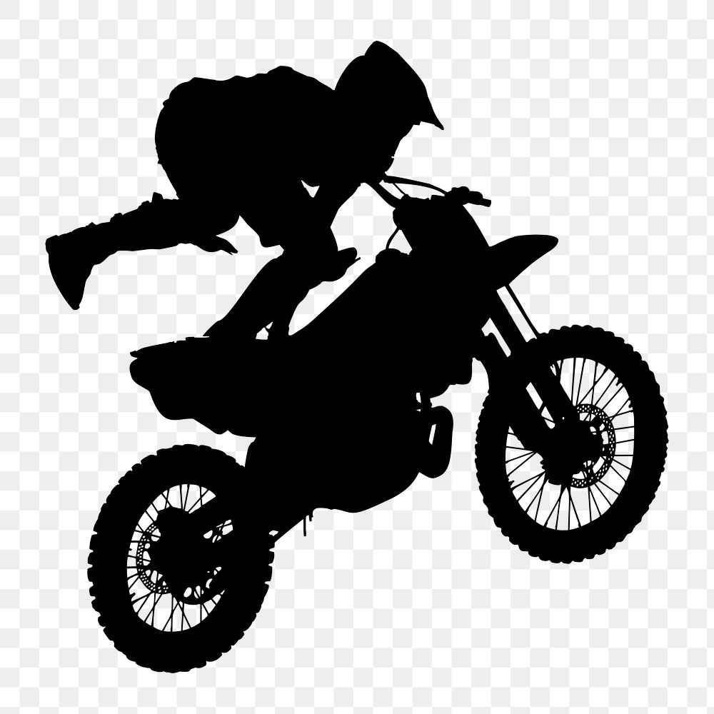 Motocross rider png sport silhouette, transparent background. Free public domain CC0 image.