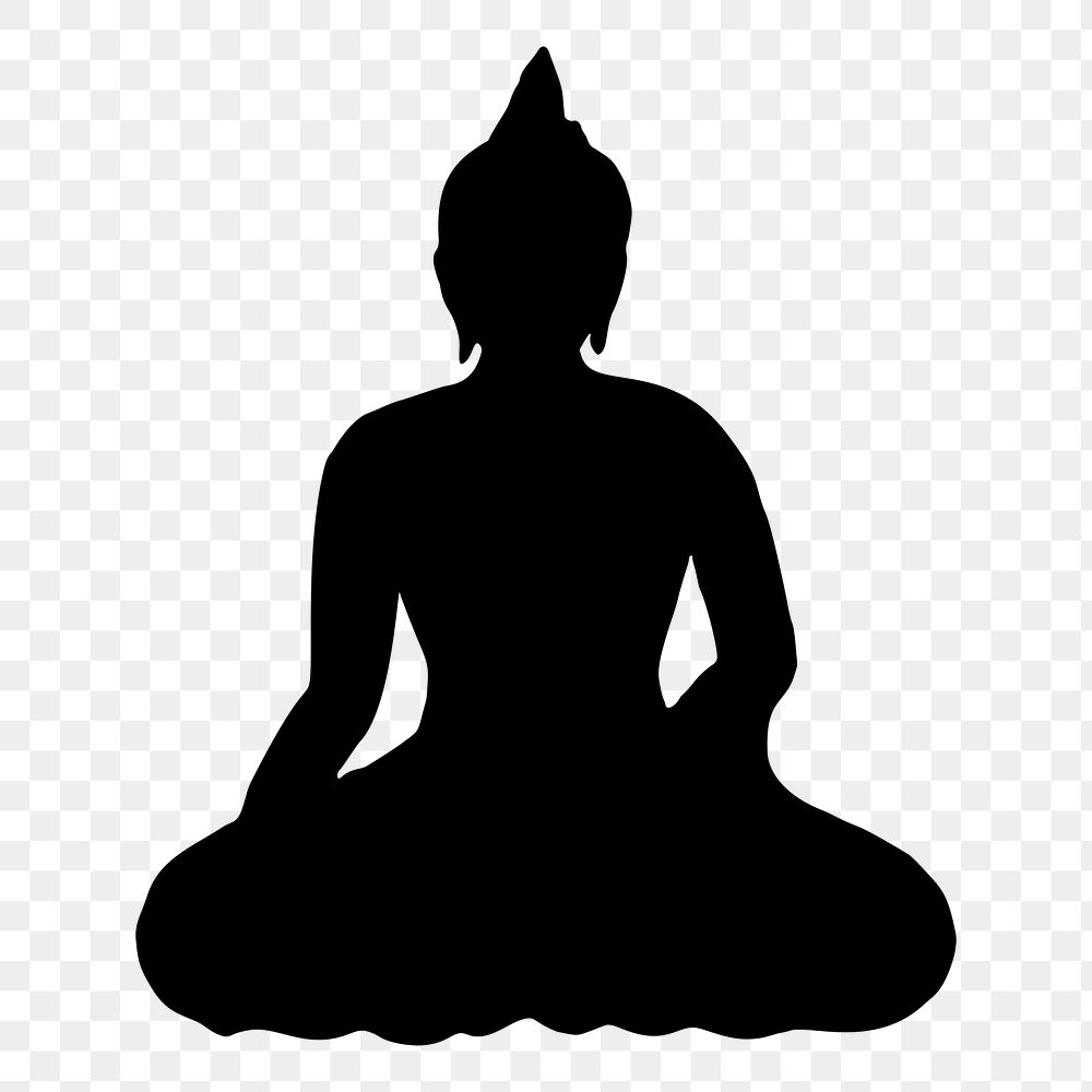 Sitting Buddha png religious silhouette, transparent background. Free public domain CC0 image.