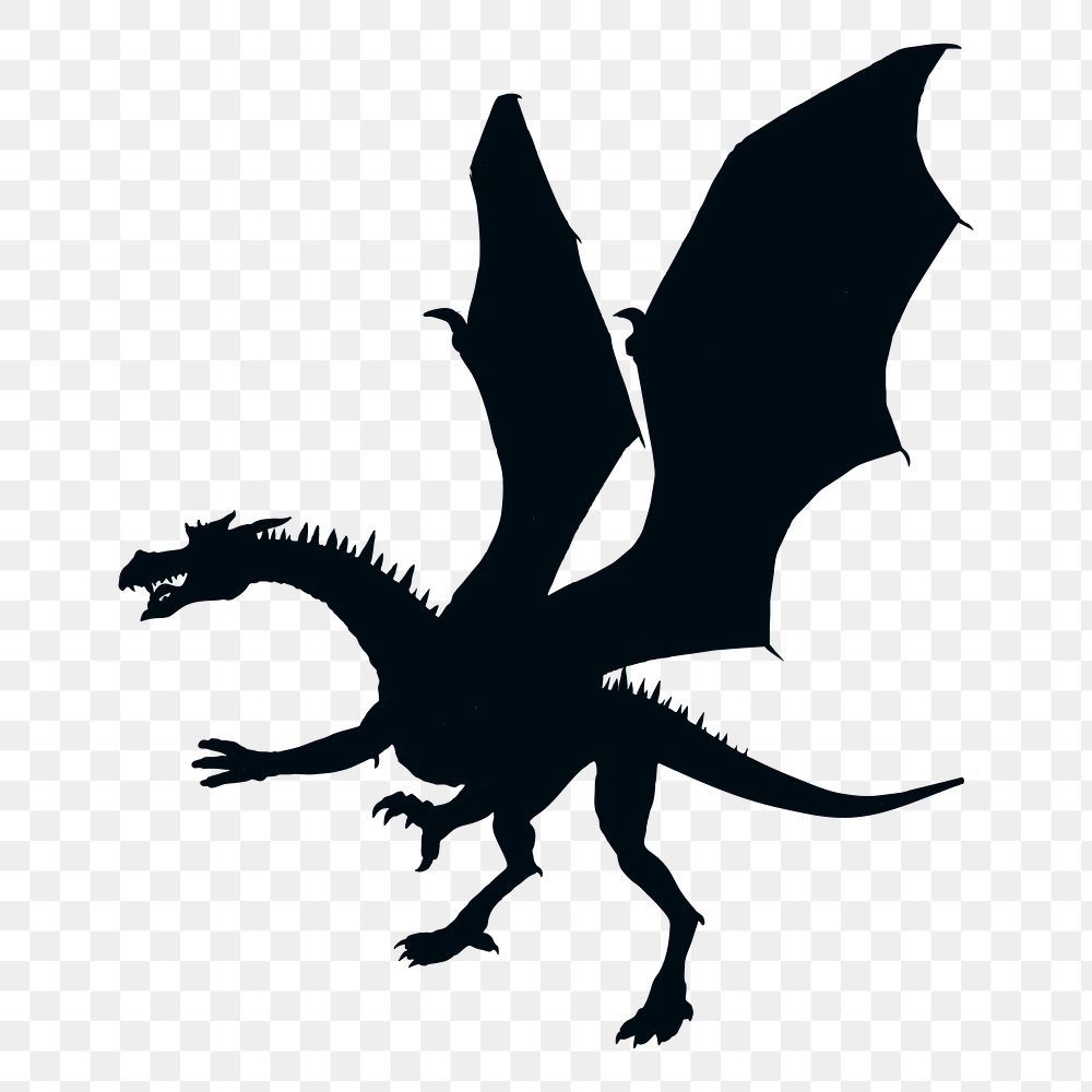 Dragon png sticker fantasy creature silhouette, transparent background. Free public domain CC0 image.