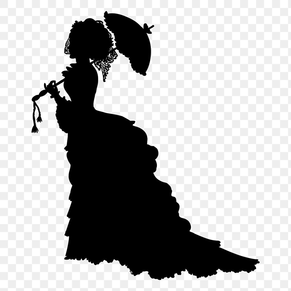Elegant Victorian woman png silhouette, transparent background. Free public domain CC0 image.