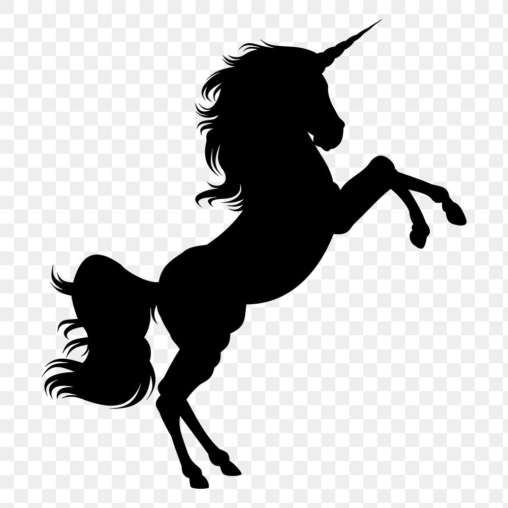 Unicorn png silhouette, animal sticker on transparent background. Free public domain CC0 image.