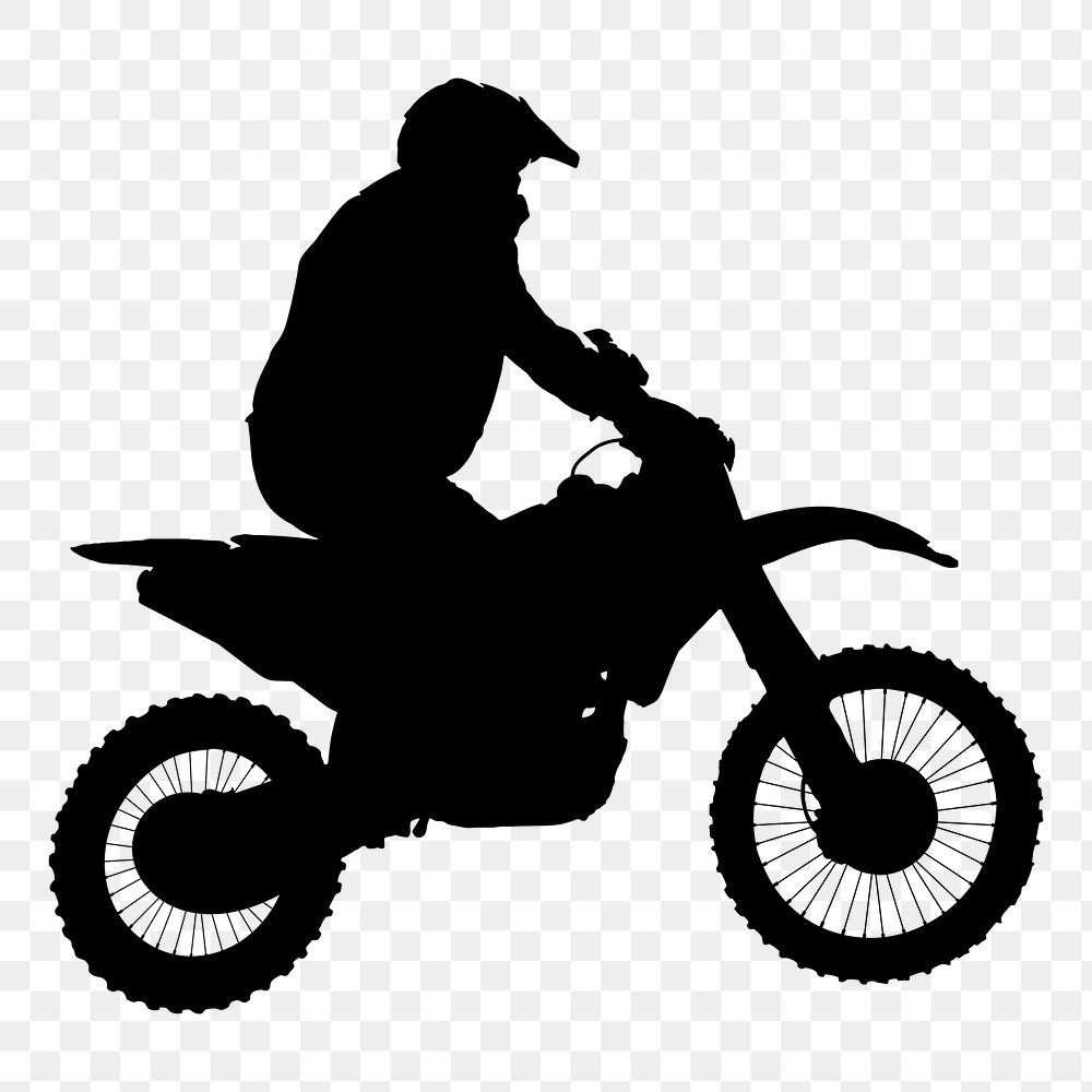 Motocross rider png silhouette, transparent background. Free public domain CC0 image.