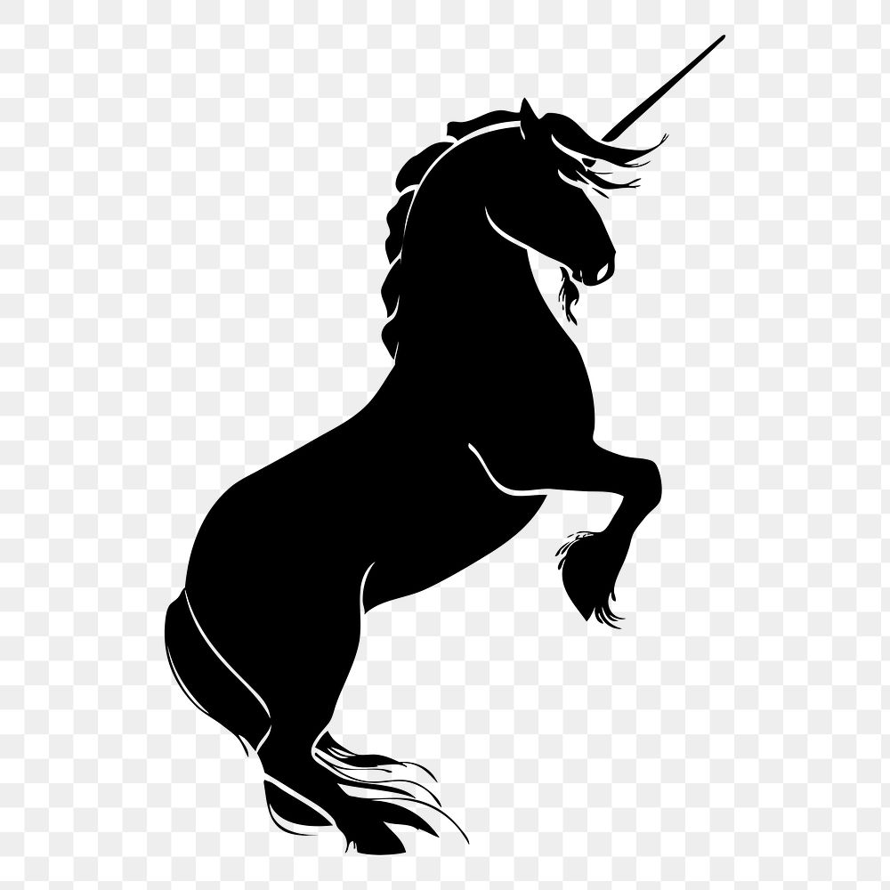 Unicorn png silhouette, animal sticker on transparent background. Free public domain CC0 image.