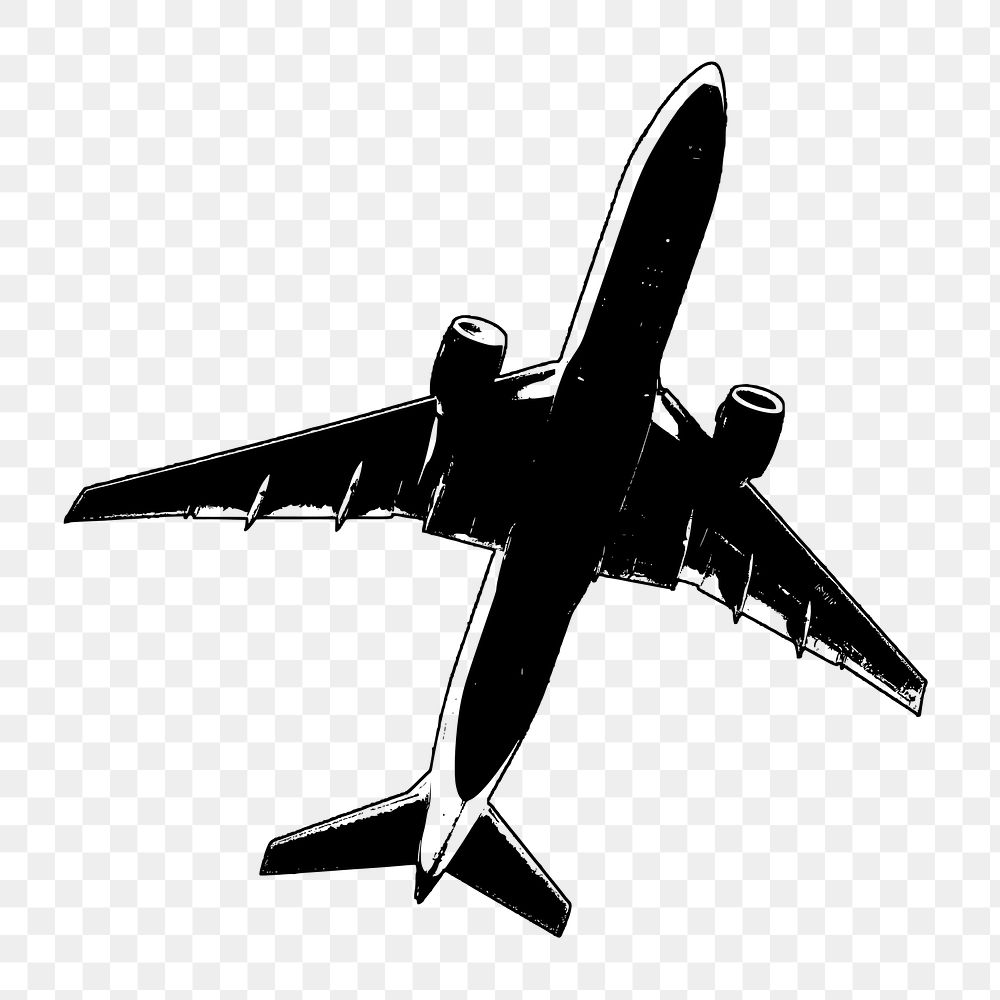 Flying airplane png silhouette, vehicle illustration on transparent background. Free public domain CC0 image.